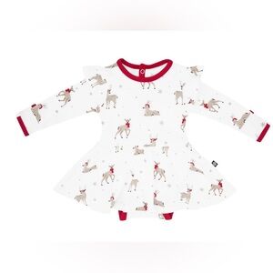 Long Sleeve Twirl Bodysuit Dress in Cloud Deer 3-6 month